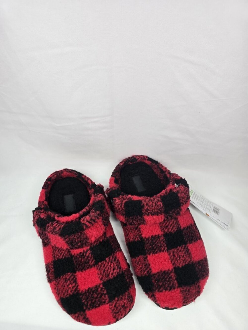 New Unisex Crocs Classic Cozzzy Slipper Red Black Plaid Size Mens 6 Women's 8